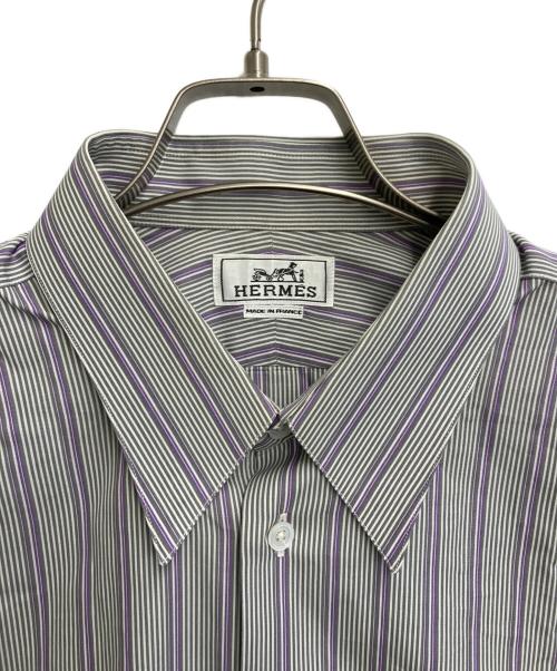 HERMES（エルメス）HERMES (エルメス) セリエボタンストライプコットンシャツ グレー×パープル サイズ:43の古着・服飾アイテム