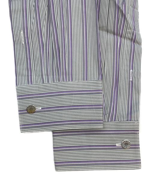 HERMES（エルメス）HERMES (エルメス) セリエボタンストライプコットンシャツ グレー×パープル サイズ:43の古着・服飾アイテム