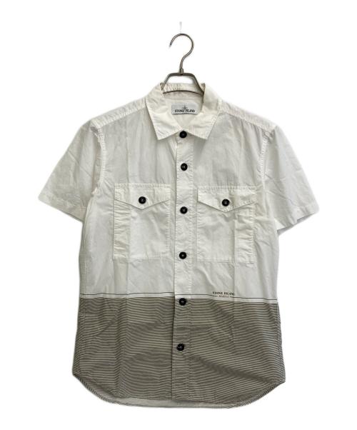 STONE ISLAND（ストーンアイランド）STONE ISLAND (ストーンアイランド) 17SS ボーダーシャツ ホワイト×カーキ サイズ:SIZE Freeの古着・服飾アイテム