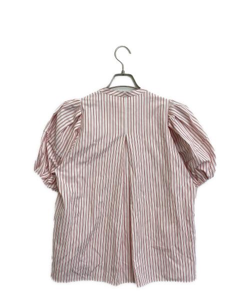 MARILYN MOON（マリリンムーン）MARILYN MOON (マリリンムーン) modern tuck frill volume sleeve blouse ピンク×ホワイト サイズ:Freeの古着・服飾アイテム