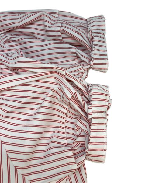 MARILYN MOON（マリリンムーン）MARILYN MOON (マリリンムーン) modern tuck frill volume sleeve blouse ピンク×ホワイト サイズ:Freeの古着・服飾アイテム