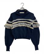 LEINWANDEラインヴァンド）の古着「Textured Ruffle Sleeve Polo」｜ネイビー×ベージュ