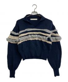 LEINWANDE（ラインヴァンド）の古着「Textured Ruffle Sleeve Polo」｜ネイビー×ベージュ