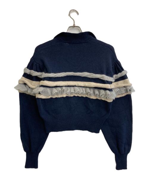 LEINWANDE（ラインヴァンド）LEINWANDE (ラインヴァンド) Textured Ruffle Sleeve Polo ネイビー×ベージュ サイズ:SIZE Freeの古着・服飾アイテム