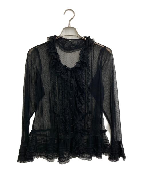 PINK HOUSE（ピンクハウス）PINK HOUSE (ピンクハウス) シアーフリルカーディガン ブラック サイズ:Freeの古着・服飾アイテム