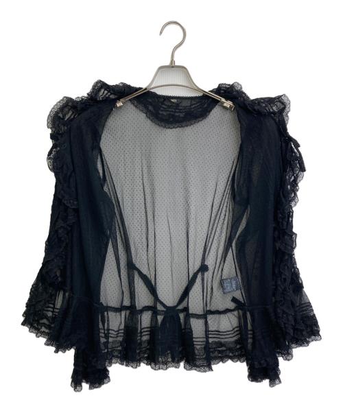 PINK HOUSE（ピンクハウス）PINK HOUSE (ピンクハウス) シアーフリルカーディガン ブラック サイズ:Freeの古着・服飾アイテム