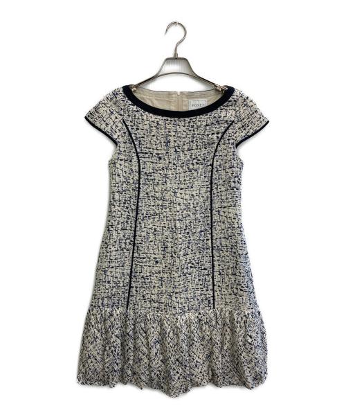 FOXEY（フォクシー）FOXEY (フォクシー) バルーンスカートツイードワンピース アイボリー×ネイビー サイズ:SIZE 40の古着・服飾アイテム