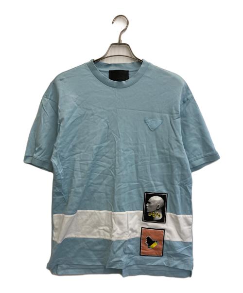 PRADA（プラダ）PRADA (プラダ) Printing Knit Short Sleeve T-Shirt ブルー サイズ:ＸＬの古着・服飾アイテム