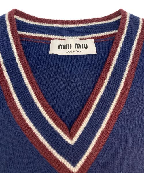 MIU MIU（ミュウミュウ）MIU MIU (ミュウミュウ) ストライプトリム ニットベスト ネイビー サイズ:SIZE 42の古着・服飾アイテム