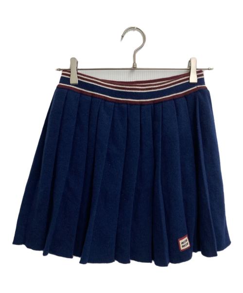MIU MIU（ミュウミュウ）MIU MIU (ミュウミュウ) カシミヤウールプリーツミニスカート ネイビー サイズ:SIZE 40の古着・服飾アイテム