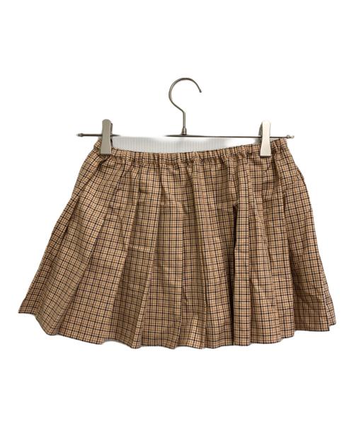 MIU MIU（ミュウミュウ）MIU MIU (ミュウミュウ) プリーツチェックミニスカート ベージュ×ブラウン サイズ:SIZE M (38)の古着・服飾アイテム
