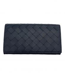 BOTTEGA VENETA（ボッテガベネタ）の古着「マキシイントレチャート フラップロングウォレット」｜ネイビー×イエロー