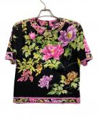 LEONARD FASHIONレオナールファッション）の古着「花柄半袖カットソー」｜ブラック×ピンク