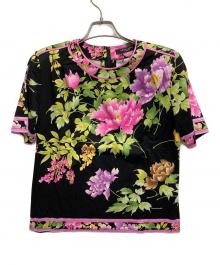 LEONARD FASHION（レオナールファッション）の古着「花柄半袖カットソー」｜ブラック×ピンク