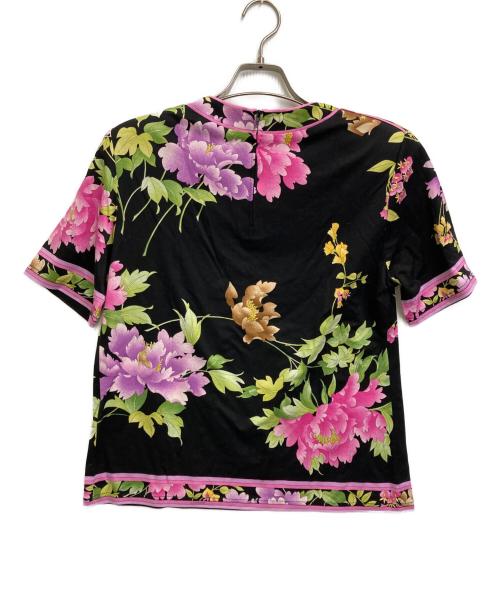 LEONARD FASHION（レオナールファッション）LEONARD FASHION (レオナールファッション) 花柄半袖カットソー ブラック×ピンク サイズ:Mの古着・服飾アイテム
