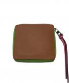 LOEWEロエベ）の古着「ラウンドファスナー2つ折り財布」｜ブラウン×グリーン