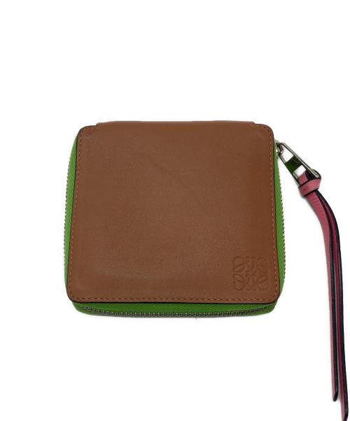 LOEWE（ロエベ）LOEWE (ロエベ) ラウンドファスナー2つ折り財布 ブラウン×グリーンの古着・服飾アイテム