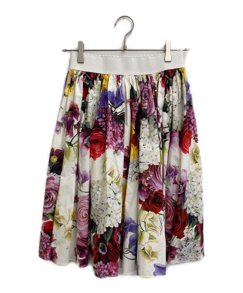 DOLCE & GABBANA（ドルチェ＆ガッバーナ）DOLCE & GABBANA (ドルチェ＆ガッバーナ) フラワープリントスカート ホワイト×マルチカラー サイズ:SIZE 38の古着・服飾アイテム