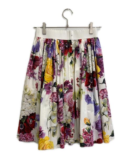 DOLCE & GABBANA（ドルチェ＆ガッバーナ）DOLCE & GABBANA (ドルチェ＆ガッバーナ) フラワープリントスカート ホワイト×マルチカラー サイズ:SIZE 38の古着・服飾アイテム