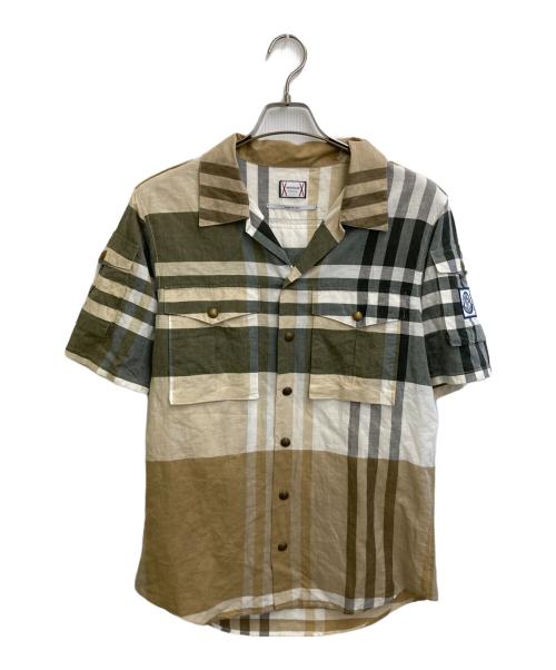 MONCLER GAMME BLEU（モンクレール ガム ブルー）MONCLER GAMME BLEU (モンクレール ガム ブルー) CAMICIA オープンカラーチェックシャツ ベージュ×オリーブ サイズ:SIZE 2の古着・服飾アイテム