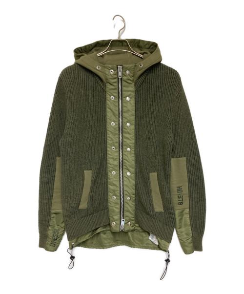 DIESEL（ディーゼル）DIESEL (ディーゼル) ニットコンビジップパーカー オリーブ サイズ:XSの古着・服飾アイテム