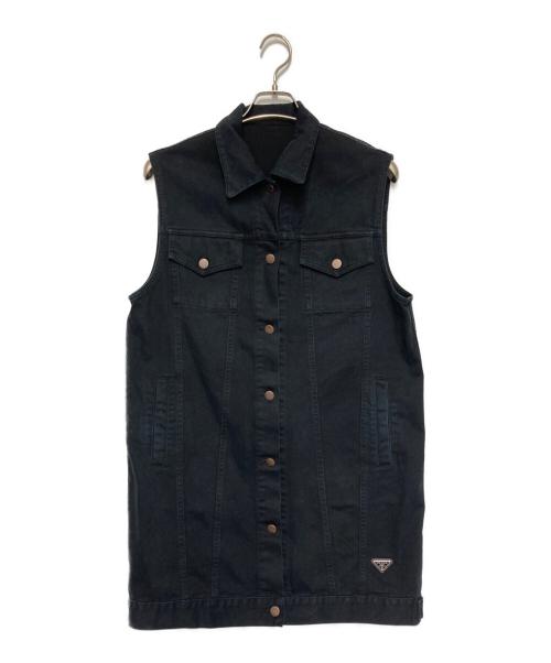 PRADA（プラダ）PRADA (プラダ) トライアングルロゴ デニムロングベスト ブラック サイズ:40の古着・服飾アイテム