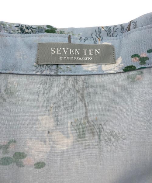 SEVEN TEN by MIHO KAWAHITO（セブン テン バイ ミホ カワヒト）SEVEN TEN by MIHO KAWAHITO (セブン テン バイ ミホ カワヒト) スワンプリントワンピース ブルー サイズ:SIZE Sの古着・服飾アイテム