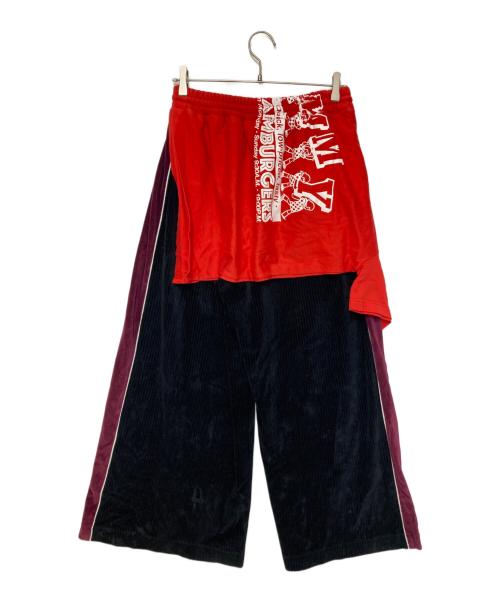 Maison MIHARA YASUHIRO（メゾン ミハラ ヤスヒロ）Maison MIHARA YASUHIRO (メゾン ミハラ ヤスヒロ) ドッキングワイドスウェットパンツ ブラック×レッド サイズ:SIZE 36の古着・服飾アイテム