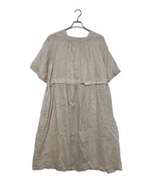 nest Robe（ネストローブ）の古着「リネンレースギャザーハーフスリーブドレス」｜ベージュ