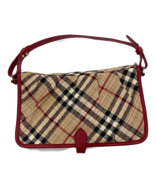 BURBERRY BLUE LABEL（バーバリー ブルー レーベル）BURBERRY BLUE LABEL (バーバリー ブルー レーベル) ノバチェック キャンバス×レザーハンドバッグ レッド×ベージュの古着・服飾アイテム
