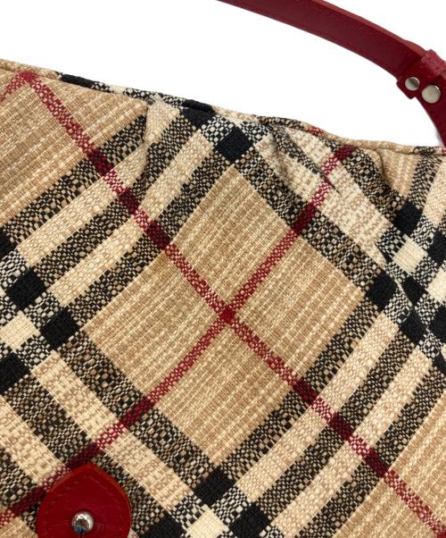 BURBERRY BLUE LABEL（バーバリー ブルー レーベル）BURBERRY BLUE LABEL (バーバリー ブルー レーベル) ノバチェック キャンバス×レザーハンドバッグ レッド×ベージュの古着・服飾アイテム