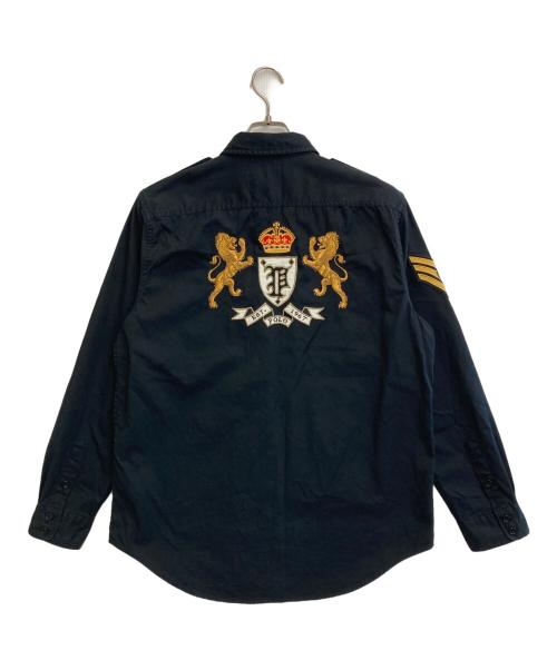 POLO RALPH LAUREN（ポロ・ラルフローレン）POLO RALPH LAUREN (ポロ・ラルフローレン) 金獅子刺繍 ワッペンミリタリーシャツ ブラック サイズ:Lの古着・服飾アイテム