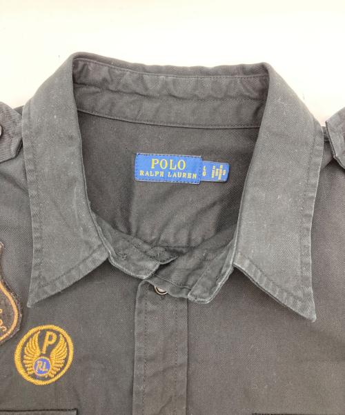 POLO RALPH LAUREN（ポロ・ラルフローレン）POLO RALPH LAUREN (ポロ・ラルフローレン) 金獅子刺繍 ワッペンミリタリーシャツ ブラック サイズ:Lの古着・服飾アイテム