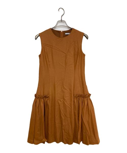 FOXEY NEWYORK（フォクシーニューヨーク）FOXEY NEWYORK (フォクシーニューヨーク) ストレッチリネンドレスワンピース ブラウン サイズ:SIZE 38の古着・服飾アイテム