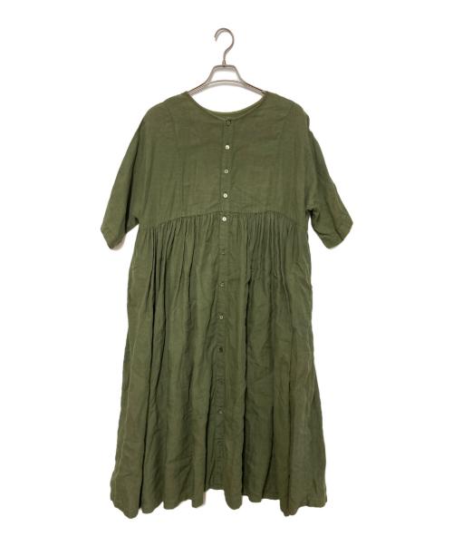 nest Robe（ネストローブ）nest Robe (ネストローブ) リネンボリュームギャザーワンピース カーキ サイズ:FREEの古着・服飾アイテム