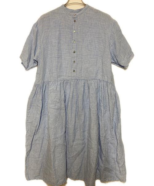 nest Robe（ネストローブ）nest Robe (ネストローブ) フレンチリネンギンガムチェックシャツワンピース ホワイトスカイブルー サイズ:FREEの古着・服飾アイテム