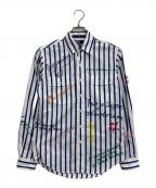 POLO RALPH LAURENポロ・ラルフローレン）の古着「クラシック フィット ストライプド ポプリン ワークシャツ」｜ホワイト×ブルー
