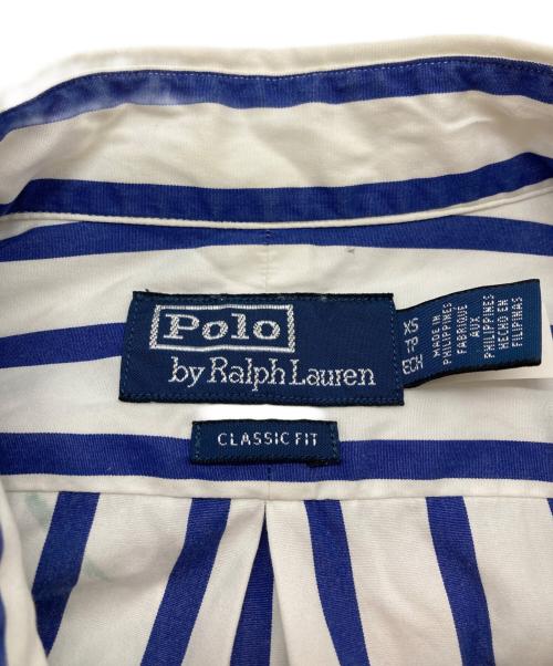 POLO RALPH LAUREN（ポロ・ラルフローレン）POLO RALPH LAUREN (ポロ・ラルフローレン) クラシック フィット ストライプド ポプリン ワークシャツ ホワイト×ブルー サイズ:SIZE XSの古着・服飾アイテム