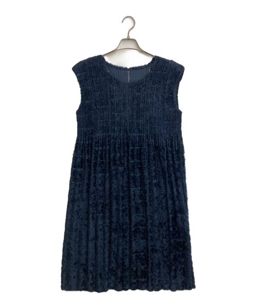PLEATS PLEASE（プリーツプリーズ）PLEATS PLEASE (プリーツプリーズ) シャギープリーツノースリーブワンピース ネイビー サイズ:SIZE 3の古着・服飾アイテム