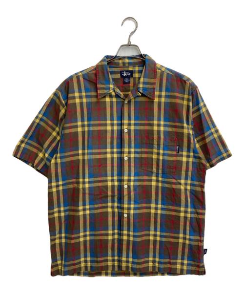 stussy（ステューシー）stussy (ステューシー) 紺タグ　オープンカラーチェックシャツ ブラウン×イエロー サイズ:SIZE Lの古着・服飾アイテム
