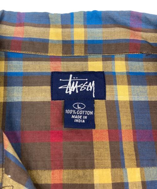 stussy（ステューシー）stussy (ステューシー) 紺タグ　オープンカラーチェックシャツ ブラウン×イエロー サイズ:SIZE Lの古着・服飾アイテム
