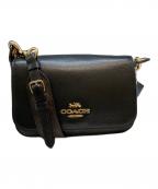 COACHコーチ）の古着「フラップレザーショルダーバッグ」｜ブラック