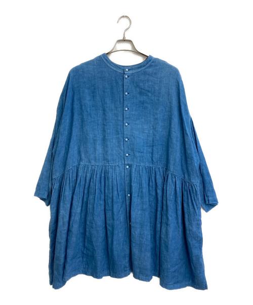 nest Robe（ネストローブ）nest Robe (ネストローブ) インディゴ染めコットンリネンワンピース ブルー サイズ:SIZE Freeの古着・服飾アイテム