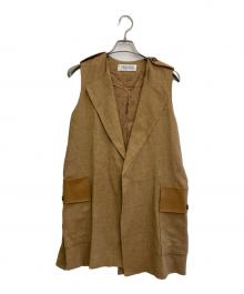 MaxMara（マックスマーラ）の古着「リネン レザーフラップポケットベスト」｜ベージュ