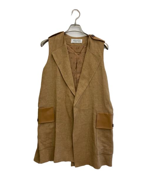 MaxMara（マックスマーラ）MaxMara (マックスマーラ) リネン レザーフラップポケットベスト ベージュ サイズ:40の古着・服飾アイテム