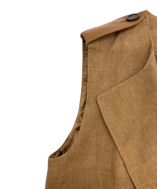 MaxMara（マックスマーラ）MaxMara (マックスマーラ) リネン レザーフラップポケットベスト ベージュ サイズ:40の古着・服飾アイテム
