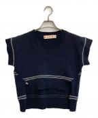 MARNIマルニ）の古着「Logo Virgin Wool V Neck Sweater」｜ネイビー