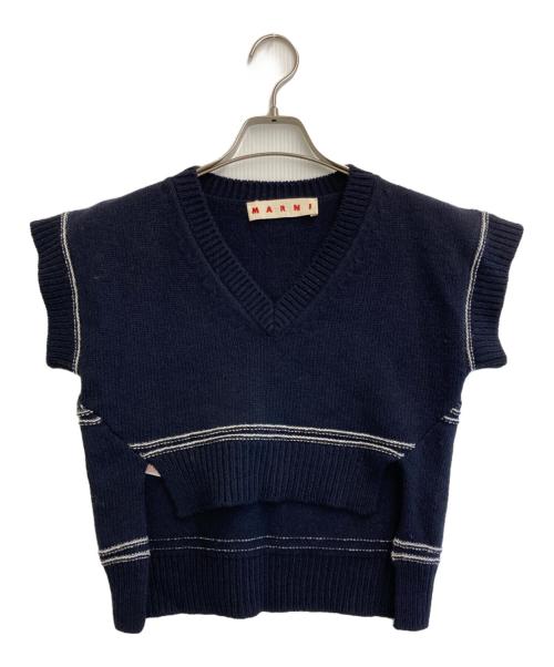 MARNI（マルニ）MARNI (マルニ) Logo Virgin Wool V Neck Sweater ネイビー サイズ:SIZE Sの古着・服飾アイテム