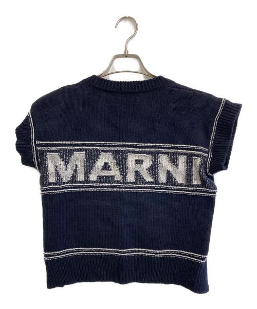 MARNI（マルニ）MARNI (マルニ) Logo Virgin Wool V Neck Sweater ネイビー サイズ:SIZE Sの古着・服飾アイテム