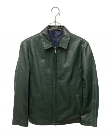 Dunhill カーフレザー ボンバージャケット ダークグリーン 中古・古着通販】dunhill (ダンヒル) カーフスキンレザージャケット